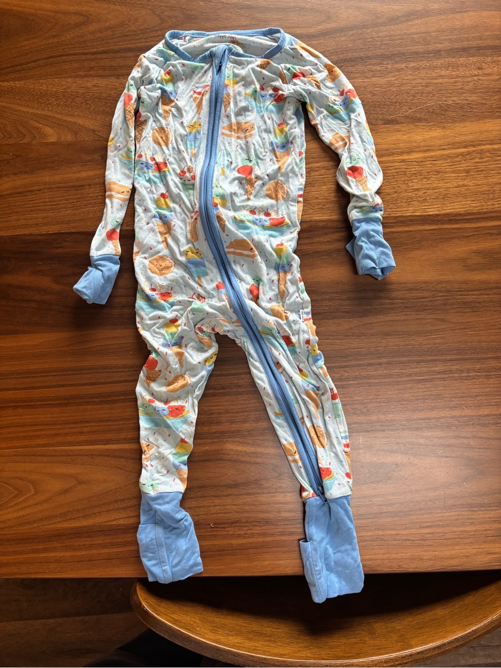 Little Sleepies Light Blue Ice Cream Print Footed Pajamas